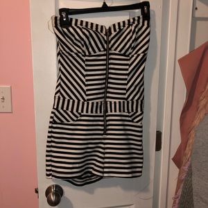 Black and white stripe zip up romper